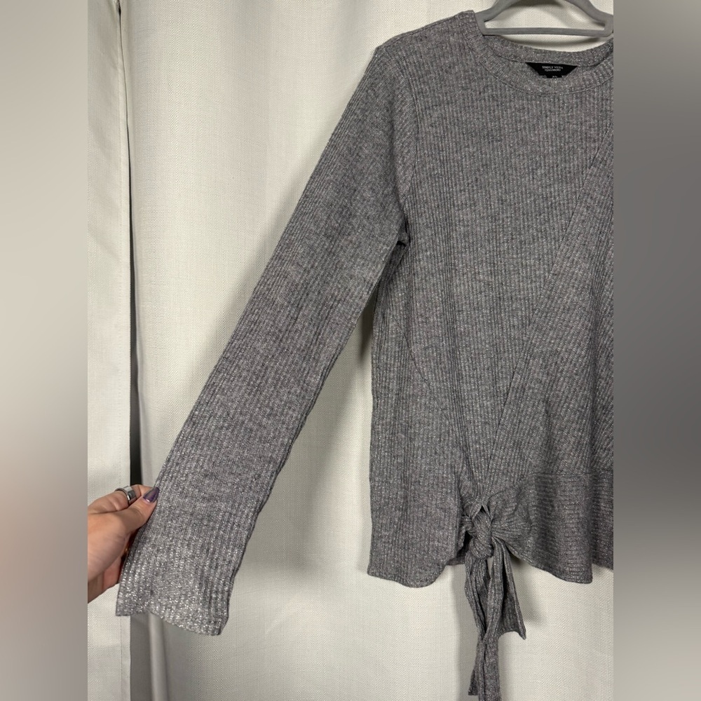 Simply Vera Vera Wang Silver Grey Tie Waist Crewneck Sweater Size XL - Picture 5 of 9